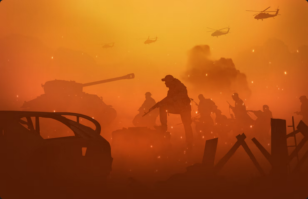 War and conflict landscape with tank Free Photo.png